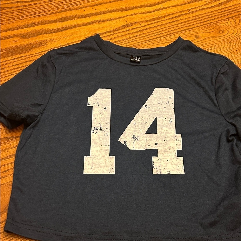SHEIN Dark Blue Number 14 Tee
